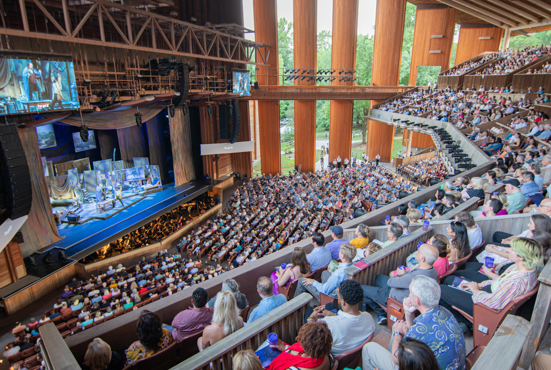 View of the Filene Center stage from the box seats.